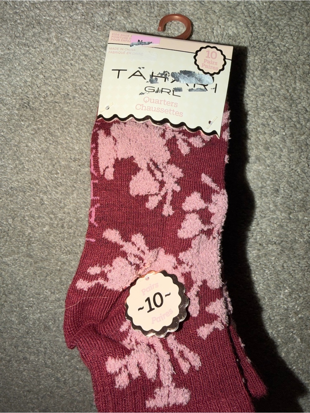 Tahari Girls Quarter Floral Socks in Burgundy and Dusty Pink :10 pairs Kids✏️📚